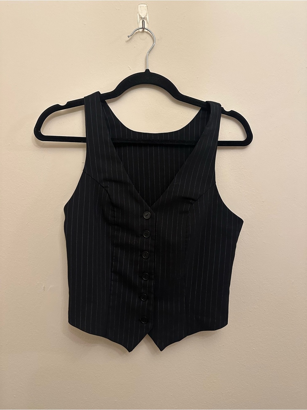 Charlotte Russe Women’s Small Black Pinstripe Button Front Vest Y2K Career Chic